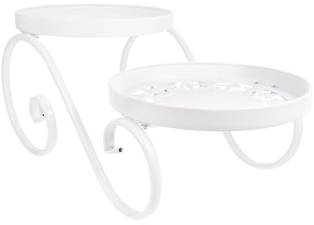 GARIOUANS Porta Piante da Pavimento in Ferro Battuto Stile Europeo Bianco Supporto per Vasi Succulenti Scaffale Decorativo Compatto per Interni ed Esterni Espositore per Fiori e Bonsai