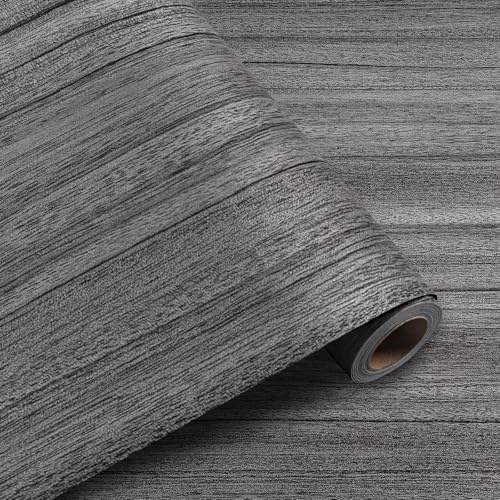 Shackcom PVC Bodenbelag Selbstklebende 0.8m², Holzoptik Vinylboden Bodenfliesen, Verdickende Bodenaufkleber für Büro, Wohnzimmer, Küche, DIY Zuschneidbar Vinyl-Fußböden 40x200 cm Gra