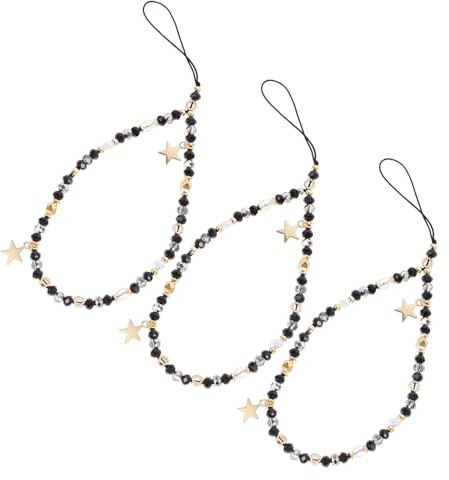 VERDANVERSE 3 Piezas Correa Móvil con Cuentas y Colgante Estrella Pulsera Muñeca Anticaída para Mujer Cadena Ligera y Resistente para Smartphone