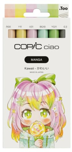 Copic Ciao MANGA Set Kawaii, Marker Set mit 5 zarten Rosa- und Mintgrüntönen inkl. 1 Multiliner 0,3 mm in Braun, Twin Marker mit einer mittelbreiten und einer Brush Spitze