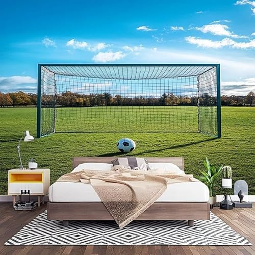 Papel Pintado Panorámico Fotomurales Deportes FúTbol 250x175 cm, Murales de Pared Decoración Póster in Tejido No Tejido Hierba Verde Personalizado 3D Para Salón Dormitorio Oficina