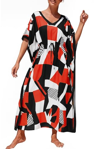 Bsubseach Dam, ledig, strand, kaftan, klänning, kortärmad, loungewear, caftan, strandklänning, apelsin, one size