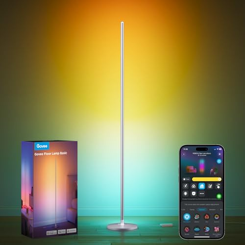 Govee Lampade da Terra LED RGBIC, Piantana Lampada da Terra Funziona con Alexa, Matter, APP, 16 Milioni di Colori Musica Sincronizzazione a Luce Calda per Soggiorno, Camera da Letto, Ufficio, Argento