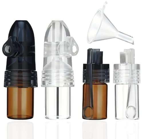 HSUYUN 4 Stück Gewürzgläser Klein, Gewürz Dispenser 36 mm und 53 mm, Gewürzstreuer Mini mit Löffel und Trichter, Tragbares Pulver Spender Dosierer, für Camping, Picknick und Reisen