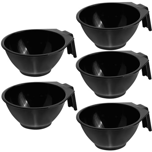 COHEALI Cuencos para Teñir Cabello 5 Piezas Negros, Tazones Grandes de Plástico Resistentes para Mezclar Tinte, Herramientas Profesionales para Salón y Uso Casero en Cuidado Capilar