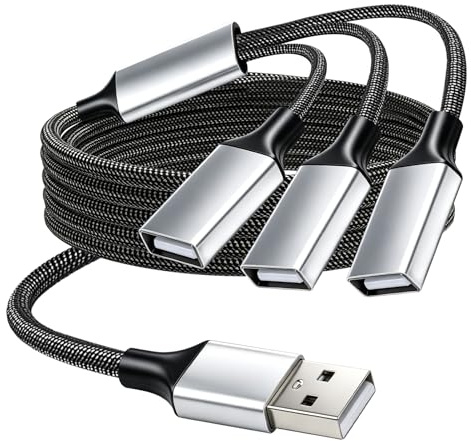 1M USB Extension Cable, 3 in 1 USB Splitter 2.0 Male to 3 Female Multiport Adapter Nylon Braided Y Splitter 1 in 3 Out USBA Extender Cord for Laptop Mac Tablet PC PS4/5 Xbox Flash Drive Keyboard Mouse
