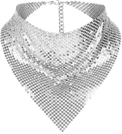 JIAHG Damen Glitzernder Schal Halstuch Metall Pailletten Halskette Punk Krawatte Glitzer Schal Halsschal Disco Accessoires 70er Jahre Kostüm für Fasching Karneval Kostüm