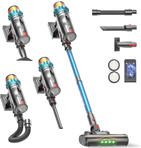 ElecKeys Cordless Vacuum Cleaner, 600W 50KPa Suction, Lightweight Stick Vacuum Cleaner Anti-Tangle for Pet Hair & Hardwood, 70min Runtime, Green LED, Removable Battery – For Flats/Carpet/Car/Stairs
