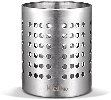 KSENDALO Small Stainless Steel Utensil Holder, SUS304 Silverware Utensil Drying Rack, Utility Sturdy Home Kitchen Daily Use Utensil Drainer for Countertop, Silver (5.32inch Tall)