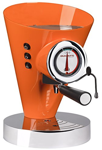 BUGATTI, Diva Evolution, Macchina da caffè Espresso e Cappuccino, per caffè macinato in Polvere e Cialde, Funzione Vapore Non-Stop, 15 Bar, 950 W, capacità 0.8 Litri, Design Elegante (Arancio)