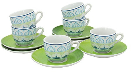 Tognana OM085015456 Set 6 Tazze Caffè Olimpia Ginger, Porcellana, Verde/Azzurro, 7 x 7x7 cm, 12 Unità