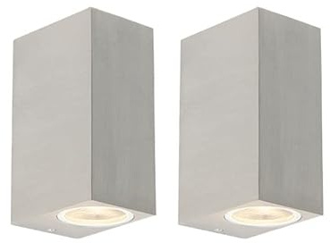 Qazqa Design außen Up and Down Wandleuchte, Außenlampe, Wandlampe für den Garten - Baleno - Silber Farbe, 6.5cm, IP44, Rechteckig, Im 2er-Set.