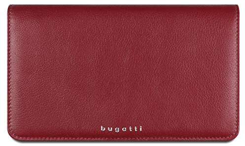 Bugatti Lady Top Geldbörse Damen Groß 7CC - Frauen Geldbeutel mit Druckknopf Lang - Damengeldbörse Langbörse Portemonnaie im Querformat, Rot