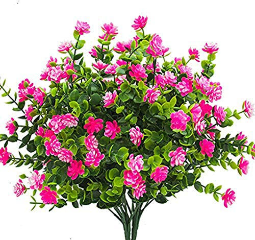 Ruiuzioong Fiori finti artificiali, confezione da 4 pezzi, resistenti ai raggi UV, per interni ed esterni (Rosa)