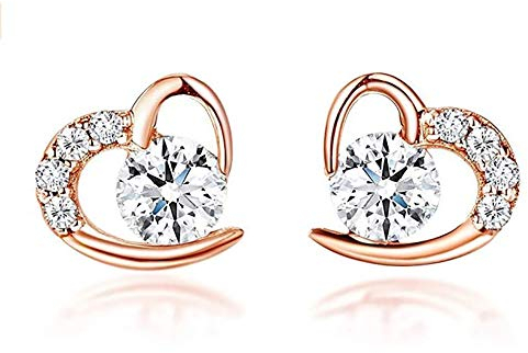 Kaguyo Silber Ohrringe für Frauen, Gold Ohrringe, Herz Ohrstecker, Sterling Silber Zirkonia Liebe Ohrstecker Geschenk für Mädchen, Schmuck für Frauen mit Schmuckbox Geburtstagsgeschenk (rose gold)
