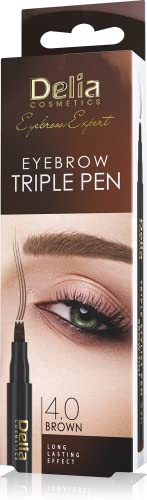 Delia Cosmetics - Tripple Stylist Pen - Marrone - Pennarello per Sopracciglia - Durata 24/7 - Effetto Naturale - Applicazione Precisa