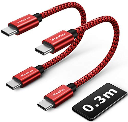 CLEEFUN Short USB C to USB C Cable[0.3M,2-Pack], 60W Type C PD Fast Charger | Phone Charging Lead for Samsung Galaxy S26 S25 S24 - S20 fe Note 20 10 Ultra Plus A71 A51 A21s,iPad, Notebook,Pixel 5 4 3 XL