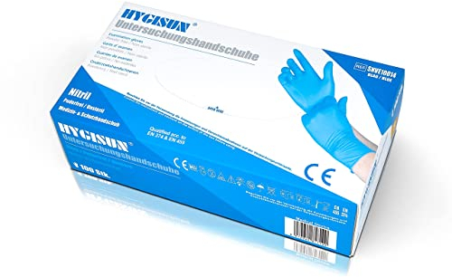 HYGISUN Einweghandschuhe Einmalhandschuhe Nitrilhandschuhe 100 Stück/Box, puderfrei, Einmalhandschuhe, Untersuchungshandschuhe, Handschuhe blau in Gr. S, M, L, XL (S Size)