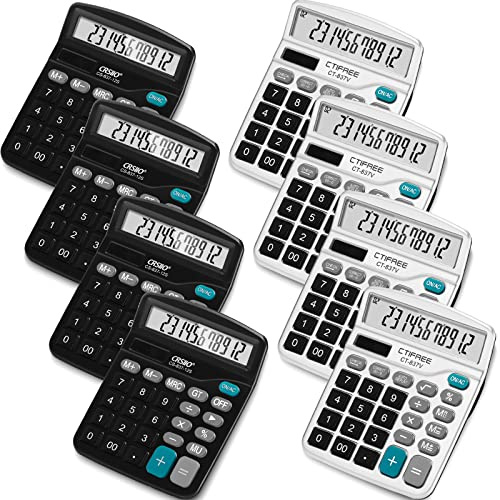 Flutesan 8 Pack Calculator Bulk 12 Digit Solar Power Calculator Solar and Battery Dual Power Desktop Calculators with Big Buttons and Large Display Handheld Calculators for Office, Home, School
