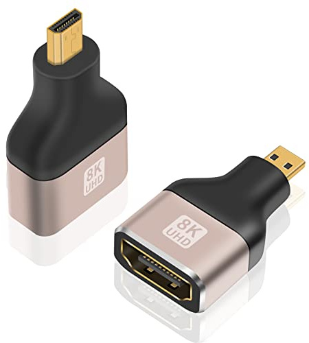 Duttek Adaptador micro HDMI a HDMI de 8 K (paquete de 2), adaptador micro HDMI macho a HDMI hembra compatible con 8 K a 60 Hz, 4 K a 120 Hz, 1080 P, 3D, ARC, HDR, para proyector, monitor, TV