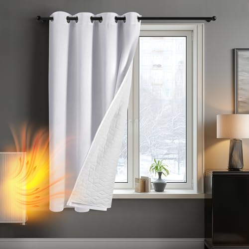 Deconovo Tenda Oscurante Termica con Occhielli – Pesante, Doppio Strato Isolante per Freddo e Caldo, Antivento, per Finestre e Porte, 132x160 cm, Grigio Perla Retro Bianco, 1 Pannello