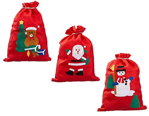 6 x Geschenkbeutel aus Vlies, wiederverwendbar 30 x 40 cm mit weihnachtlichen Motiven Nikolaus - Bär und Schneemann - Geschenktaschen Weihnachten - Geschenksack Weihnachten aus Stoff