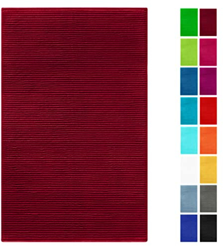 Lashuma Waschbar saugstarker Badeteppich 50x80 cm, Linz Duschmatte Rot - Rubin, Badevorleger