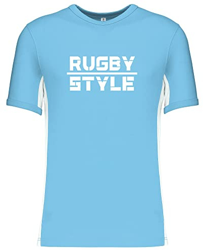 Supportershop T-Shirt, Baumwolle, zweifarbig, Himmelblau und Weiß, Rugby, Stil S, himmelblau, S