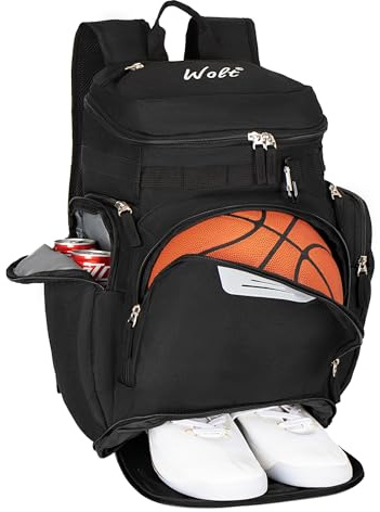 WOLT | Basketball-Rucksack mit separatem Ballfach und Schuhtasche, große Sportausrüstungstasche für Basketball, Fußball, Rugby, Volleyball, Baseball