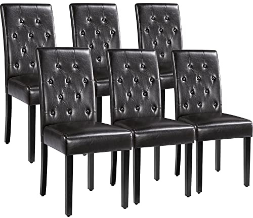 Yaheetech Esszimmerstühle 6er Set Polsterstuhl Beine aus Massivholz, Braun | Küchenstuhl mit hoher Rückenlehne, Gepolsterte Sitzfläche aus Kunstleder, bis 135 kg Belastbar, für Esszimmer/Wohnzimmer