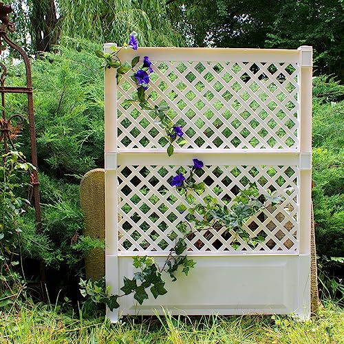 NYVI Spalier mit Erdspießen NYVIGreen 140x100 cm - Rankgitter aus wetterfestem & recyceltem Kunststoff - Rankhilfe - Pflegeleicht, Steckmontage ohne Werkzeug, Farbe:Weiß