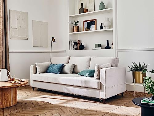 Lisa Design Anna – 3-Sitzer Sofa – mit Schlaffunktion und Tasche – aus Samt Beige