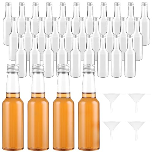 APACALI 50 Stück 100ML Flaschen zum Befüllen, Mini Flaschen zum Befüllen mit Schraubverschlüssen und 5 Trichter, Wiederverwendbar Schnapsflaschen zum Befüllen aus Kunststoff für Hochzeiten Party