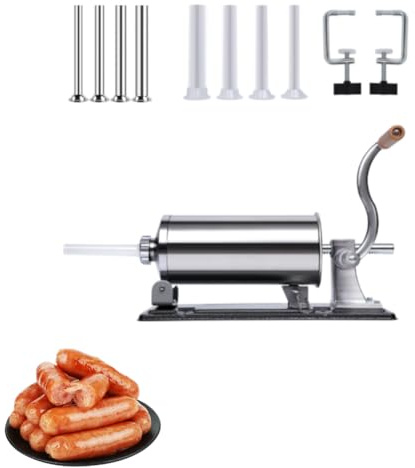 Manuelle Wurstfüllmaschine, Horizontale Fleischfüllmaschine aus Edelstahl, 3L Kapazität, für Gewerblichen und Haushalt