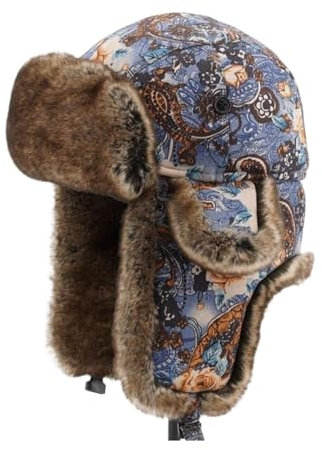 Wintermütze Mütze Winter Unisex-Winter-Bombermütze Winter-Ohrklappen-Mütze Winddichte Warme Flieger-Pilotenmütze Strickmützen (Color : A, Size : 7 3/8)