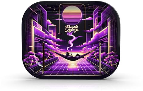 PURPLE LEGACY® Premium Metall Rolltablett großes 18cm x 14cm mit abgerundeten Kanten und für die Aufbewahrung von Zubehör im Ägyptischen Cyberpunk Stil (Chill1)
