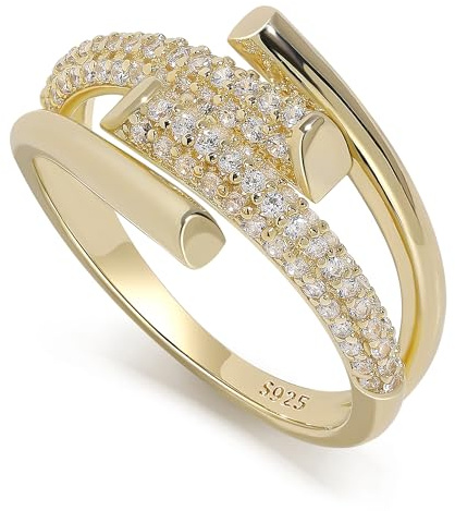Meissa Anillo de Plata Esterlina para Mujeres Anillo de Rama de Hoja de Olivo Envolvente Anillo Ajustable Anillos Apilables de Espalda Abierta