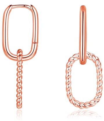 Loutade Convertible Link Earrings for Women, 925 Sterling Silver Double Oval Hoop Earrings, Hypoallergenic Paperclip Chain Link Earrings, Minimalist Geometric Silver Drop Dangle Earring for Girls
