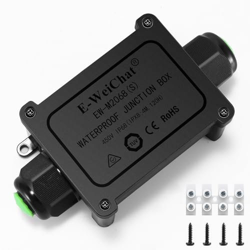 UNISOPH 𝐈𝐏𝟔𝟖 𝐖𝐚𝐭𝐞𝐫𝐩𝐫𝐨𝐨𝐟 𝐉𝐮𝐧𝐜𝐭𝐢𝐨𝐧 𝐁𝐨𝐱, Junction Box, 2-Way Outdoor Junction Box, Outdoor Junction Box Waterproof for Cable Diameter Ø5mm-9mm Diameter Cable (Pack of 1)