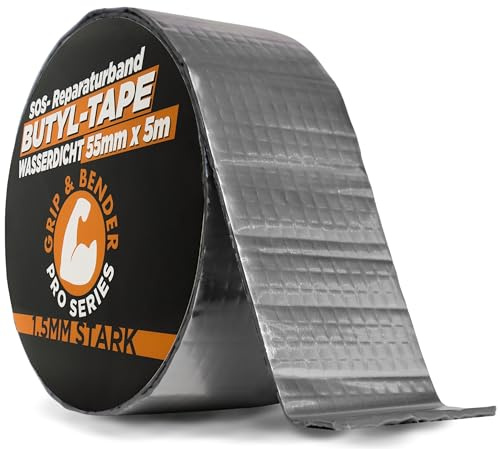 Butyl-Dichtband Wasserdicht (1,5MM Dicke) Selbstklebendes Butylband, alukaschiert und verstärkt, SOS-Reparatur-Klebeband, Aluminium-Dichtband (Silber, 55mmx5m)