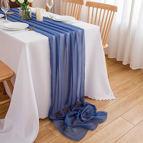 CHUQING Chiffon Tischläufer Hochzeit Tischdeko Stoff Tischdecke Blau | Chiffon Tischläufer 70 cm breit und 4 m lang für Hochzeit, Tischdeko und festliche Tafeln