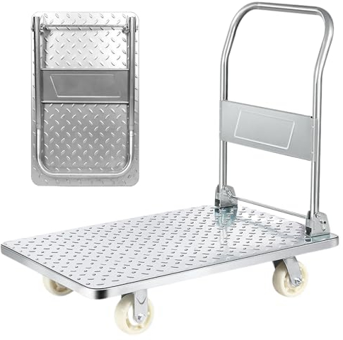 Plattformwagen mit Rädern. 400 kg Last Klappschubkarre. Handplattformwagen, Antikollisionstransport für Umzüge, Lager. Titan Stahl.