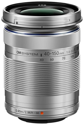 OM SYSTEM Olympus M.Zuiko Digital 40-150 mm F4.0-5.6 R Silver pour Appareil Photo Micro 4/3, Objectif Zoom 3,75x, Design Portable