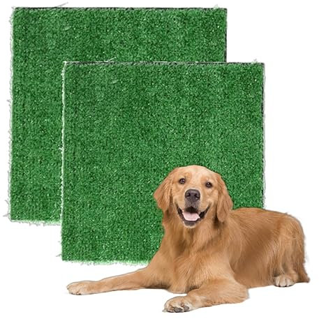 DUPELEC 2 Pack Dog Grass Pee Pads, Reusable Artificial Dog Grass Pads for Potty Tray Soft Washable Pet Potty Training Mat Indoor Potty Training Replacement Turf for Puppy (S)