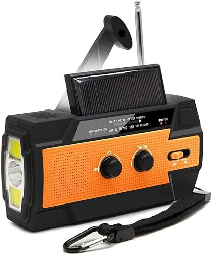 Wrobelax Radio à remonter avec chargeur de téléphone, radio solaire d'urgence 4000 mAh avec AM/FM, radio dynamo, alarme SOS, radio à manivelle pour les urgences domestiques et la survie en extérieur