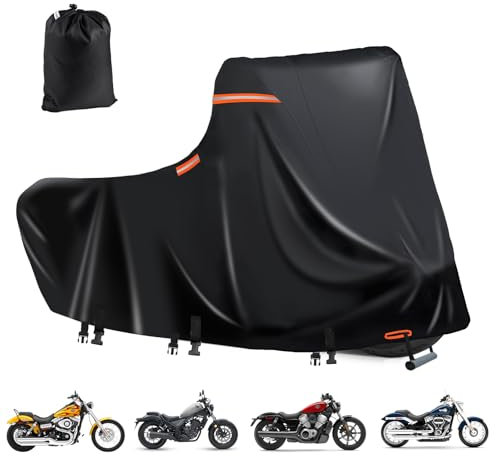 DOCEPERT Waterproof Motorbike Cover, 600D Heavy Duty, Nano Silver Inner, 5 Reflective Strips, 2 Air Vents, Fits Scooter, Motorcycle, Moped, 96x43.3x55 Black