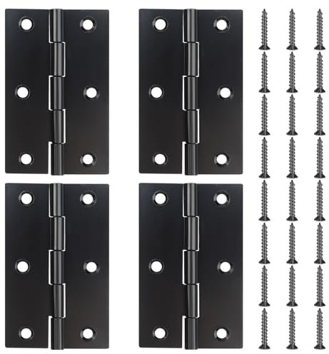 4 Stück Edelstahl Türscharnier Schwarz 76X48mm Groß Schwerlast Scharniere Verstellbar Scharniere Klappbar Klavierband Scharnieren Türscharnier für Türen Fenster Schränke mit 24 Stück Schrauben