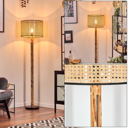 HOFSTEIN Stehleuchte Ramila, Stehlampe im skandinavischen Design, Boho-Style mit Schirm aus Rattan/Wienergeflecht, Ø 40cm, E27, Höhe 158cm, mit Fußschalter - Wohnzimmer, Schlafzimmer, Esszimmer, Büro