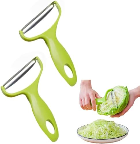 2 Pcs Green Cabbage Shredder,Vegetable Cutter Cabbage Slicer,Stainless Steel Fruit Vegetable Potato Peeler Cabbage Graters Kitchen Must Have for Home Restaurants (18 * 12cm)