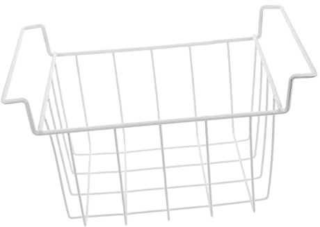 HYTROVE White Iron Wire Freezer Basket Storage Rack with Hanging Handle for Kitchen Organizing and Space Optimization, Universal Fit Refrigerator Basket Storage Organizer Bin